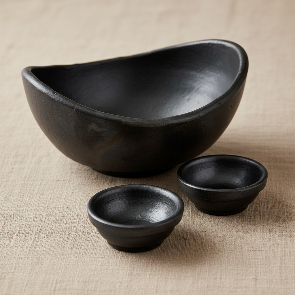 The Burned Curved Bowls – Black – Set om 3