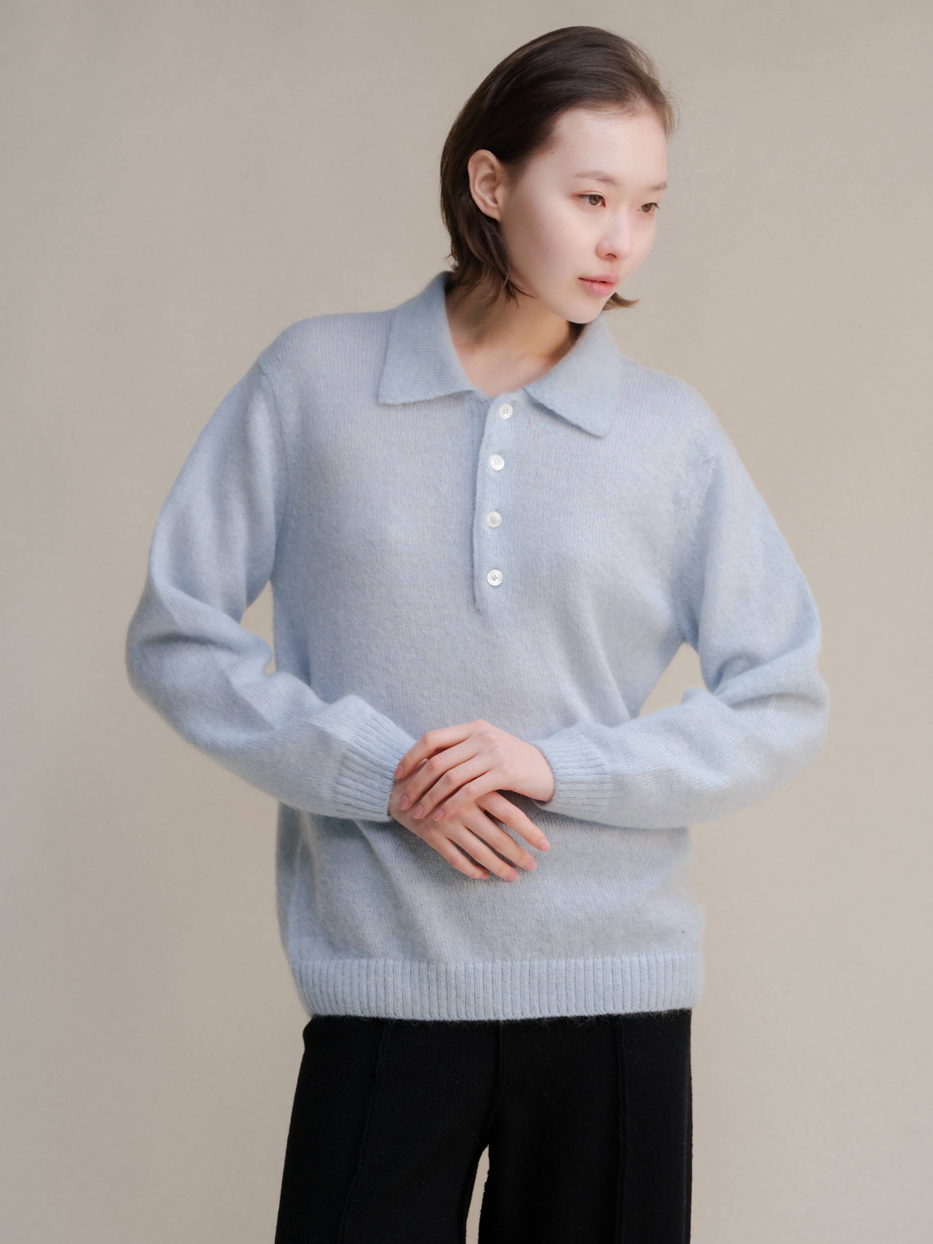 Mohair-Polo-Pullover | Hergestellt in Italien