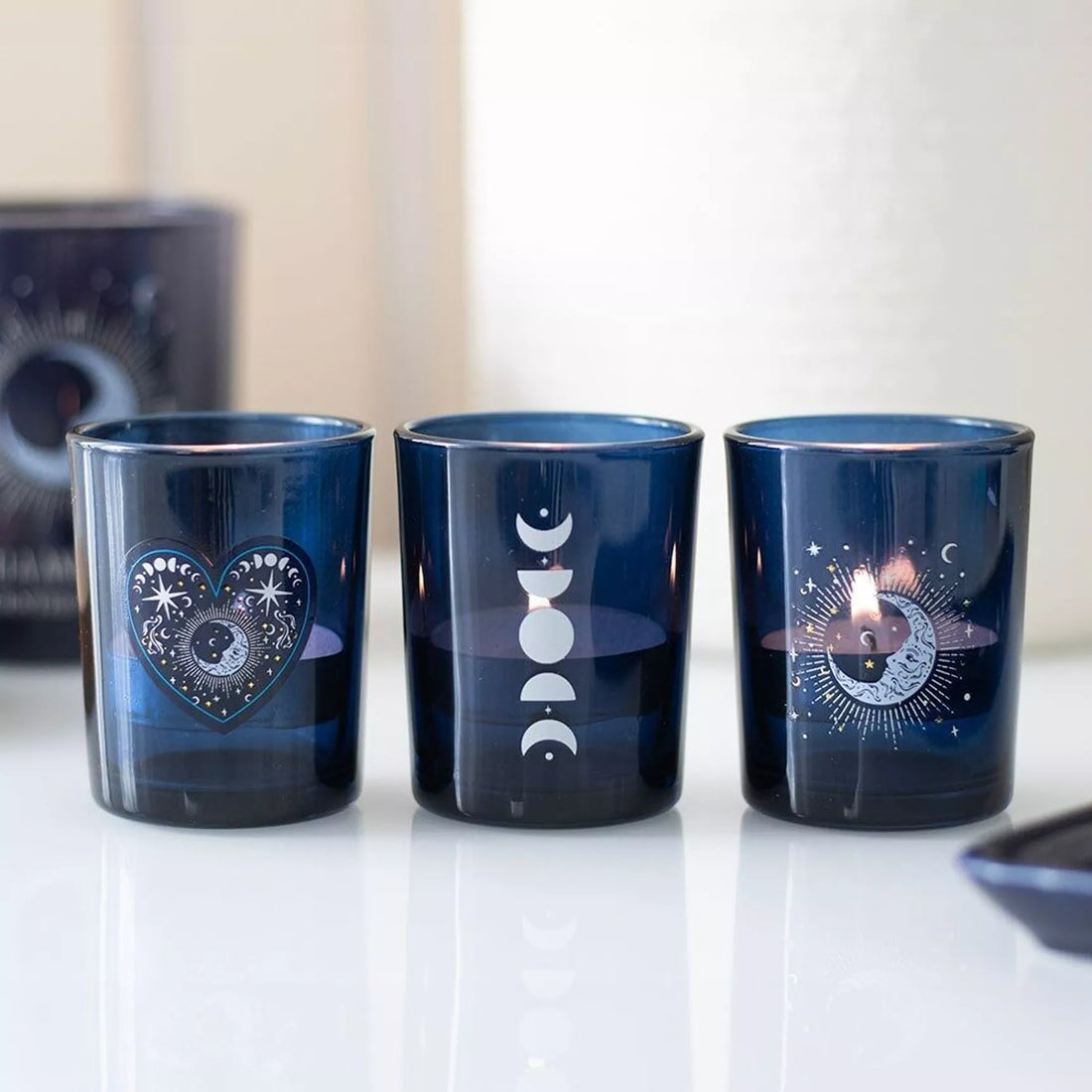 Set of 3 – Blue Moon Votive Candle Holders