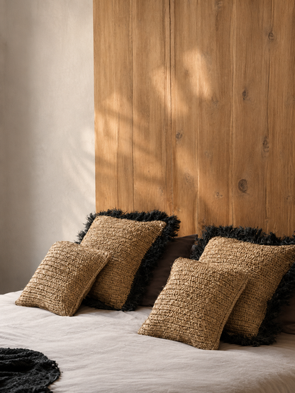 The Raffia Cushion Cover Square
 – Natural Black 60 × 60 cm