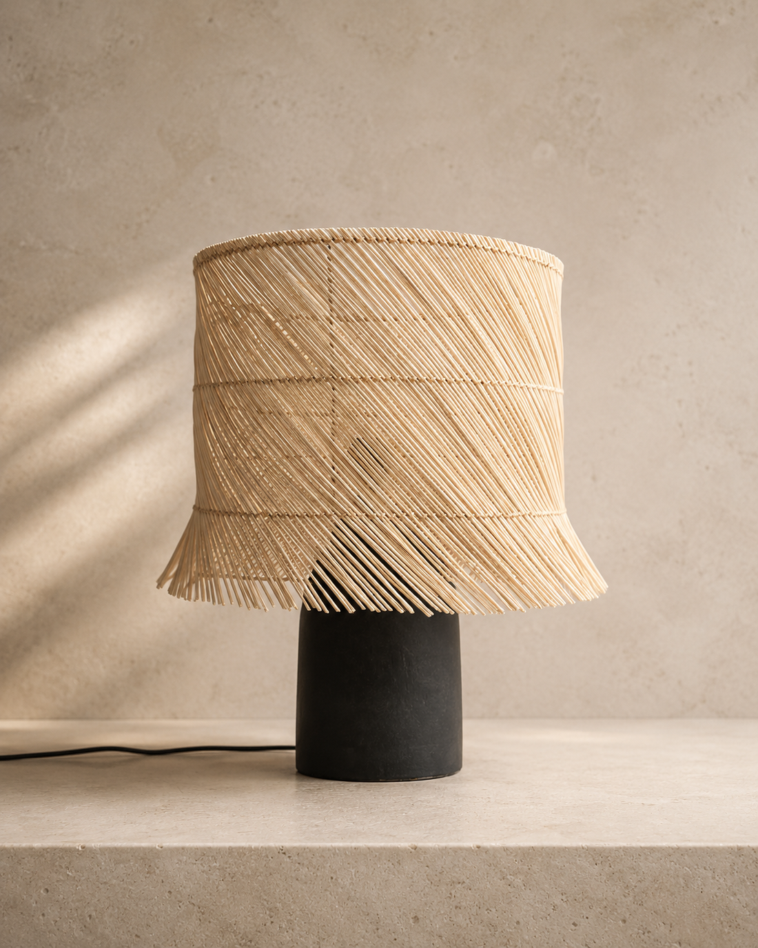 Rattan Table Lamp – Black Natural