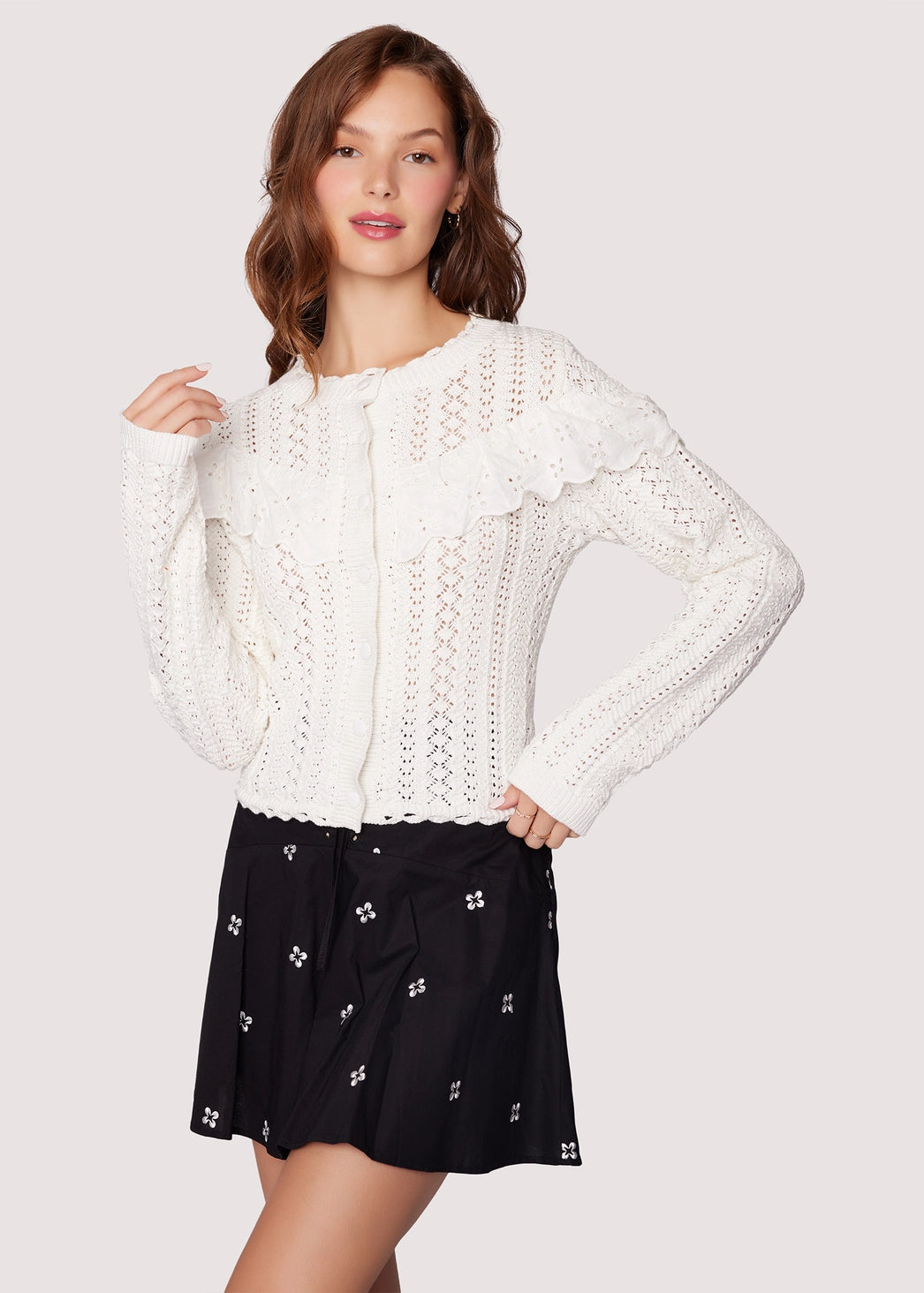 Gilet Pointelle en dentelle festonnée Irina, Lost + Wander