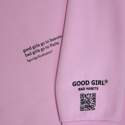 Hoodie “BAD GIRLS GO TO PARIS” – Pink / Beige / Light Blue