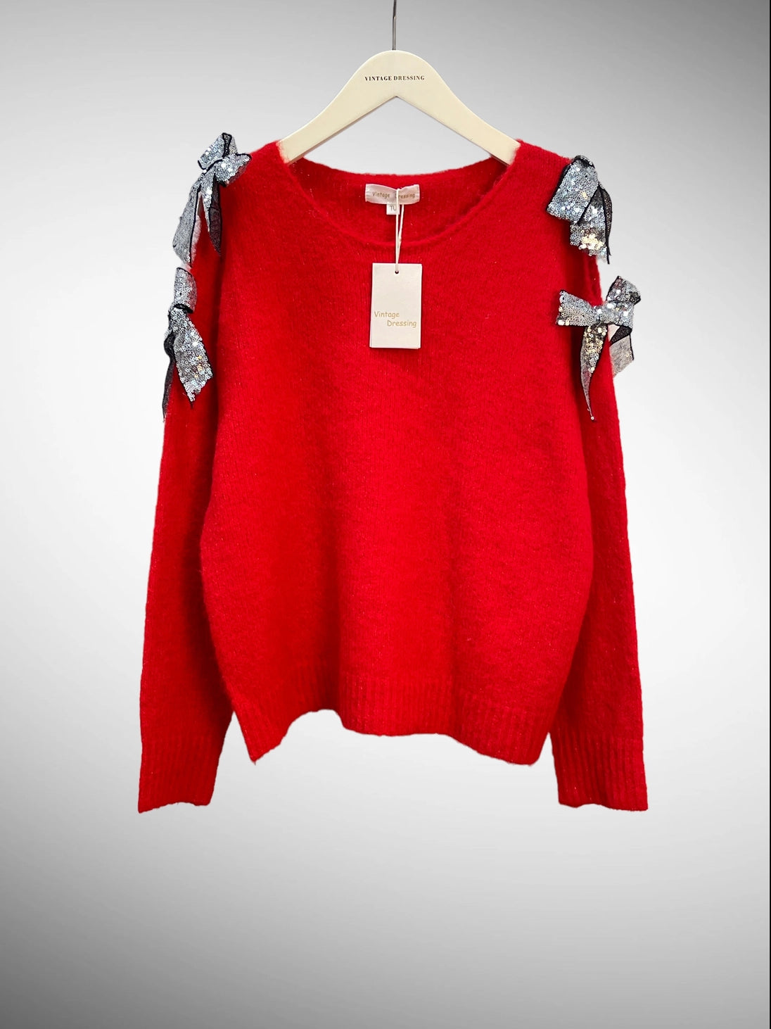 Pullover aus Wollmix mit Offenen Schultern und Glitzernden Schleifen