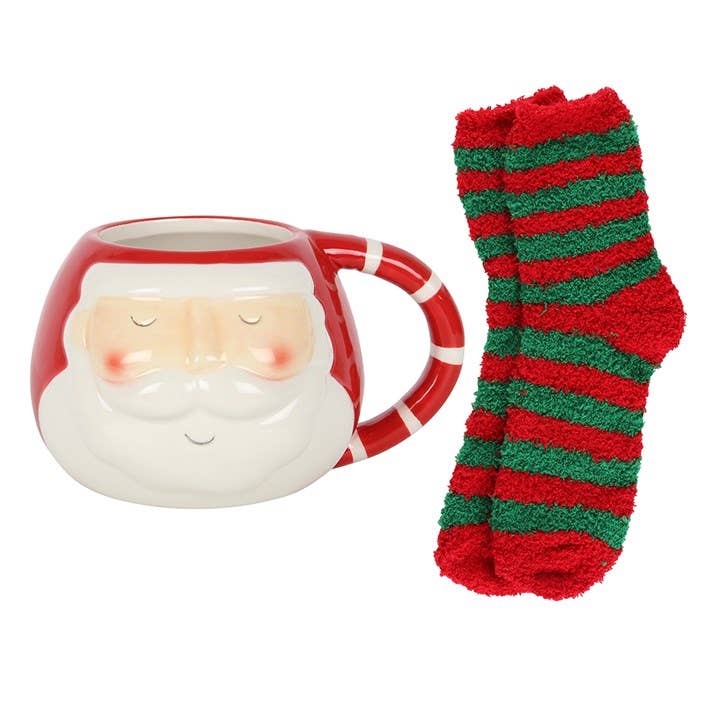Weihnachtsmann-Kaffeebecher- und Strumpf-Set