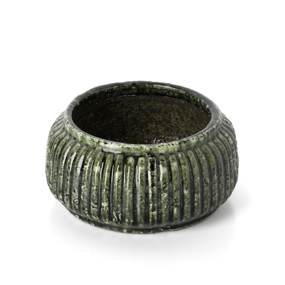 Forest Ribbed Bowl Planter – Forest Green Low