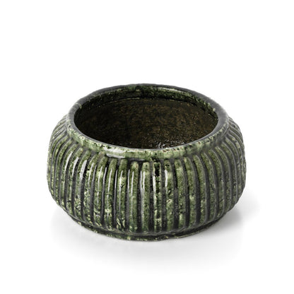 Forest Ribbed Bowl Planter – Forest Green Low
