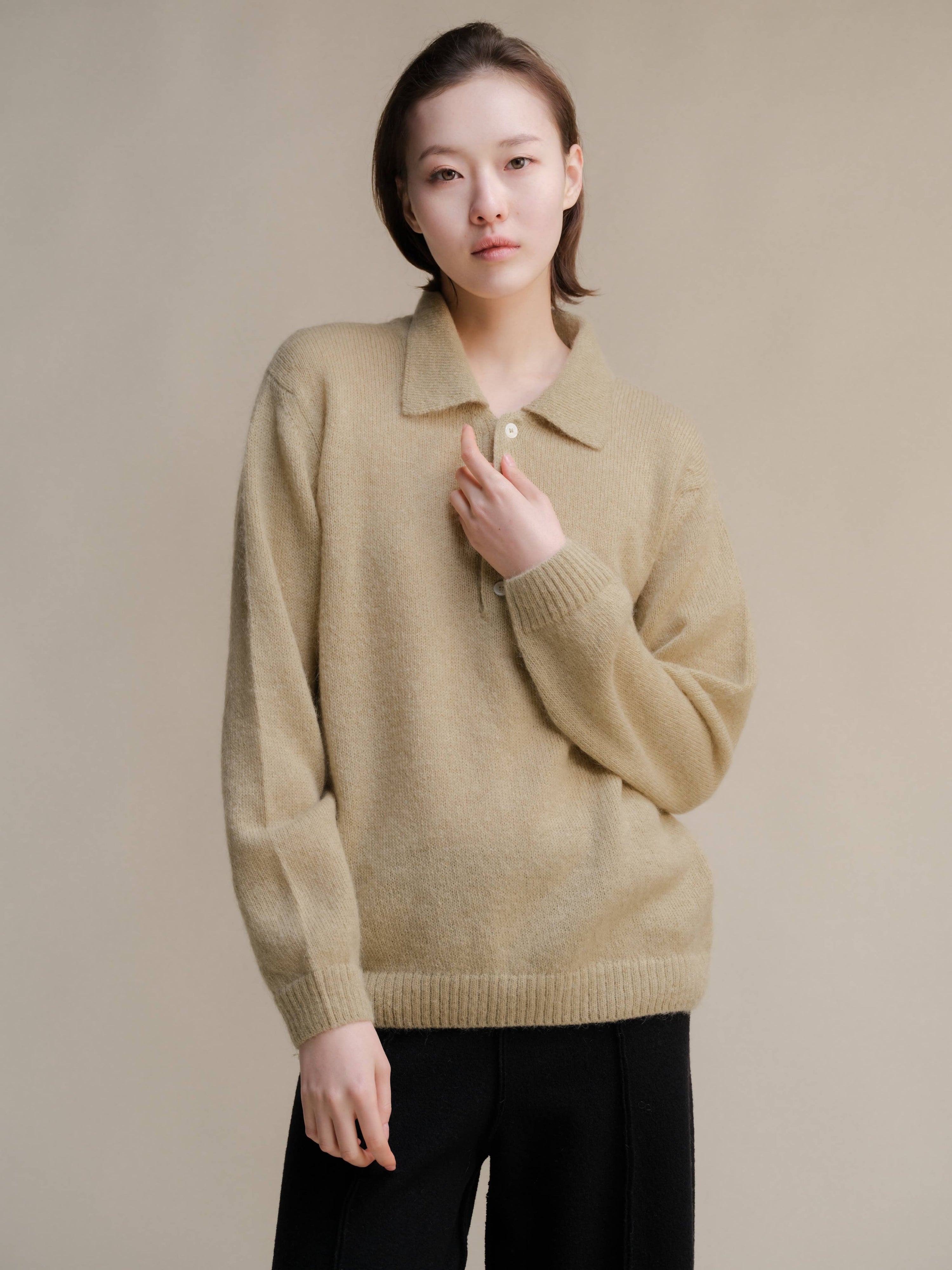 Mohair-Polo-Pullover | Hergestellt in Italien