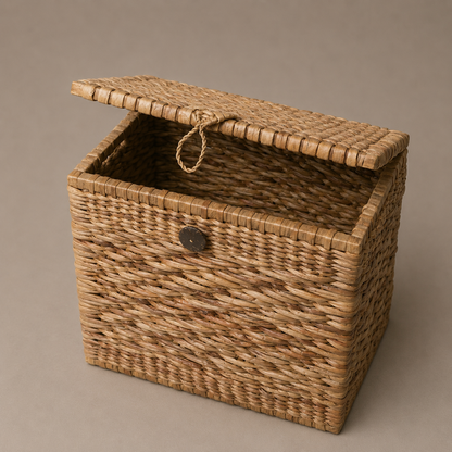 Panier de rangement avec couvercle en jacinthe d&