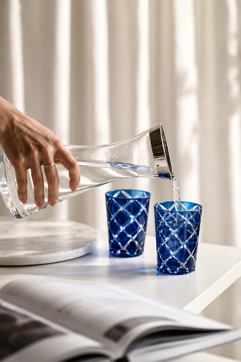 Dio Glas – Lot de 4 verres colorés à motif diamant taillé
