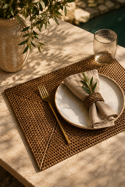Set de table rectangulaire en rotin 40x30 cm | Marron naturel
