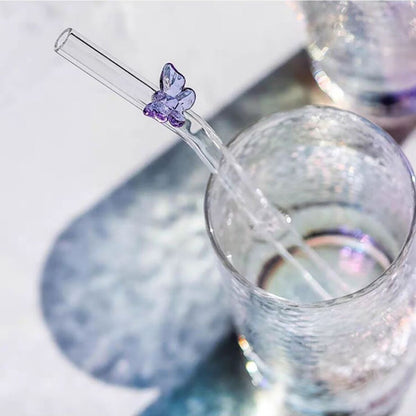 Glass straw with butterflies