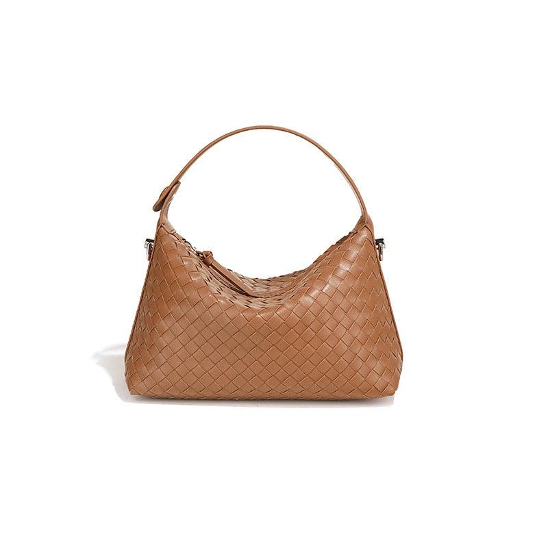 Woven leather bag made of recycled genuine leather 