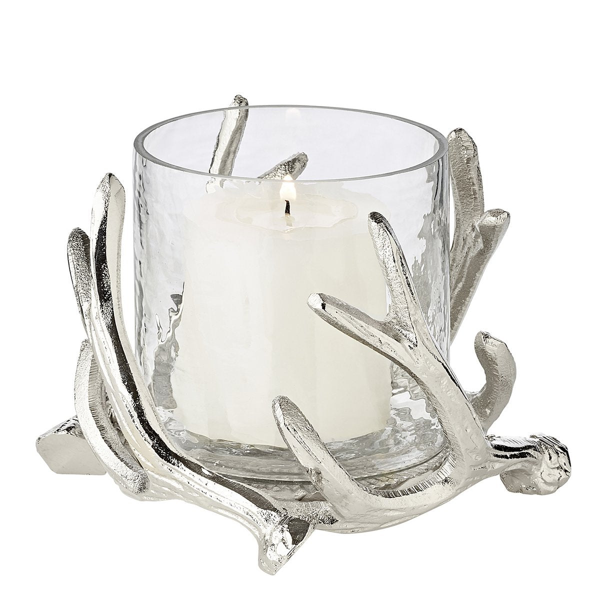 EDZARD Kingston lykta i silver – Horndesign med glas Ø15 cm