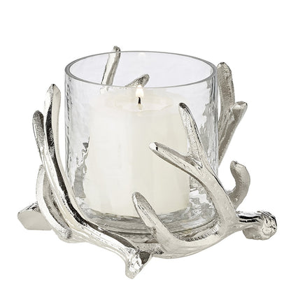 EDZARD Kingston lykta i silver – Horndesign med glas Ø15 cm
