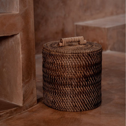 Rattan förvaringskorg med lock – Natural Brown