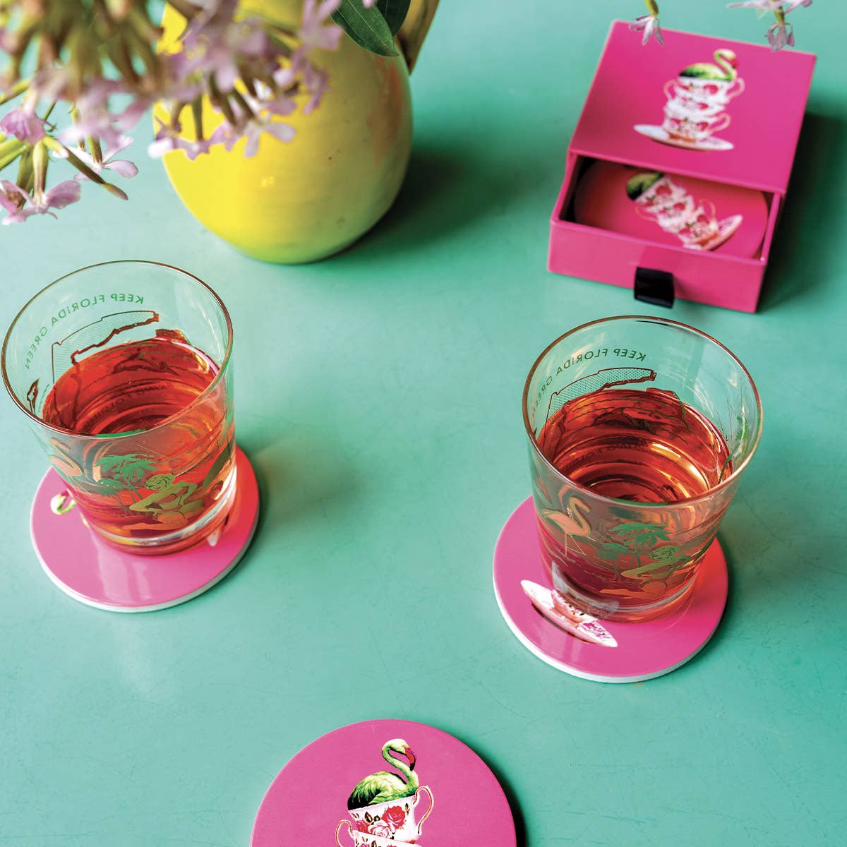 Flamingtea - Lot de 4 sous-verres en céramique