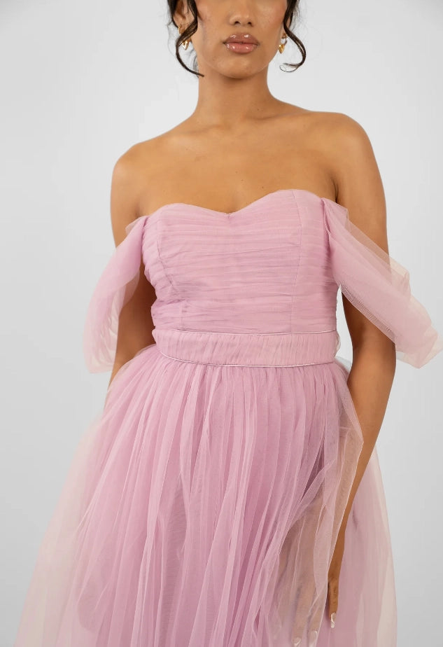 Melbourne Tulle Midi Dress in Pink