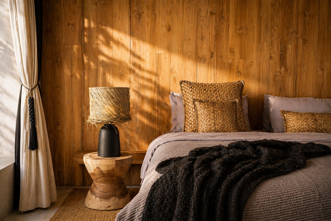 Pandan | Bordslampa i Natur &amp; Svart – Ø40 cm