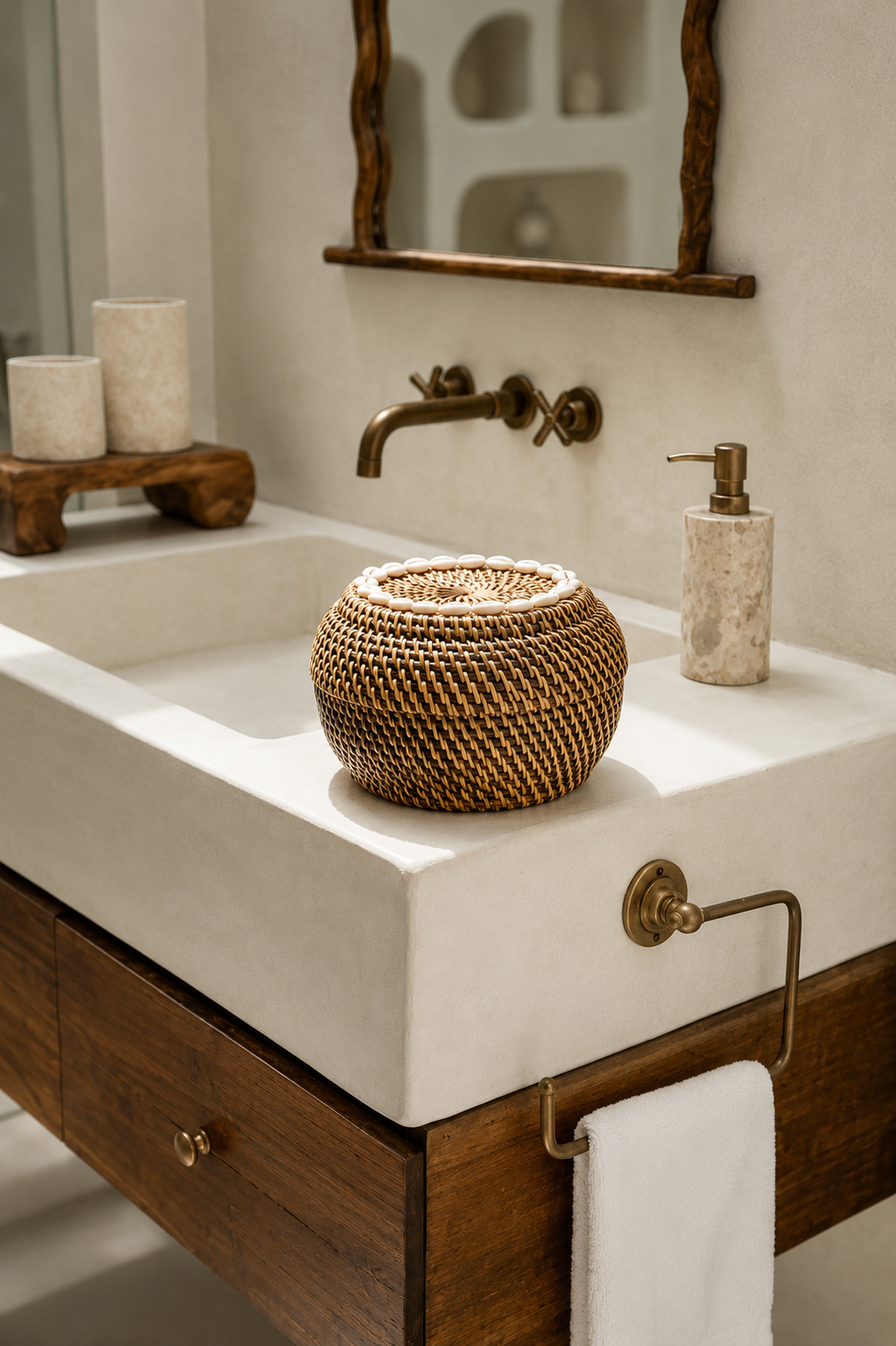 Rattan-Aufbewahrungskorb mit Deckel &amp; Muscheln | Peek-a-Boo Small