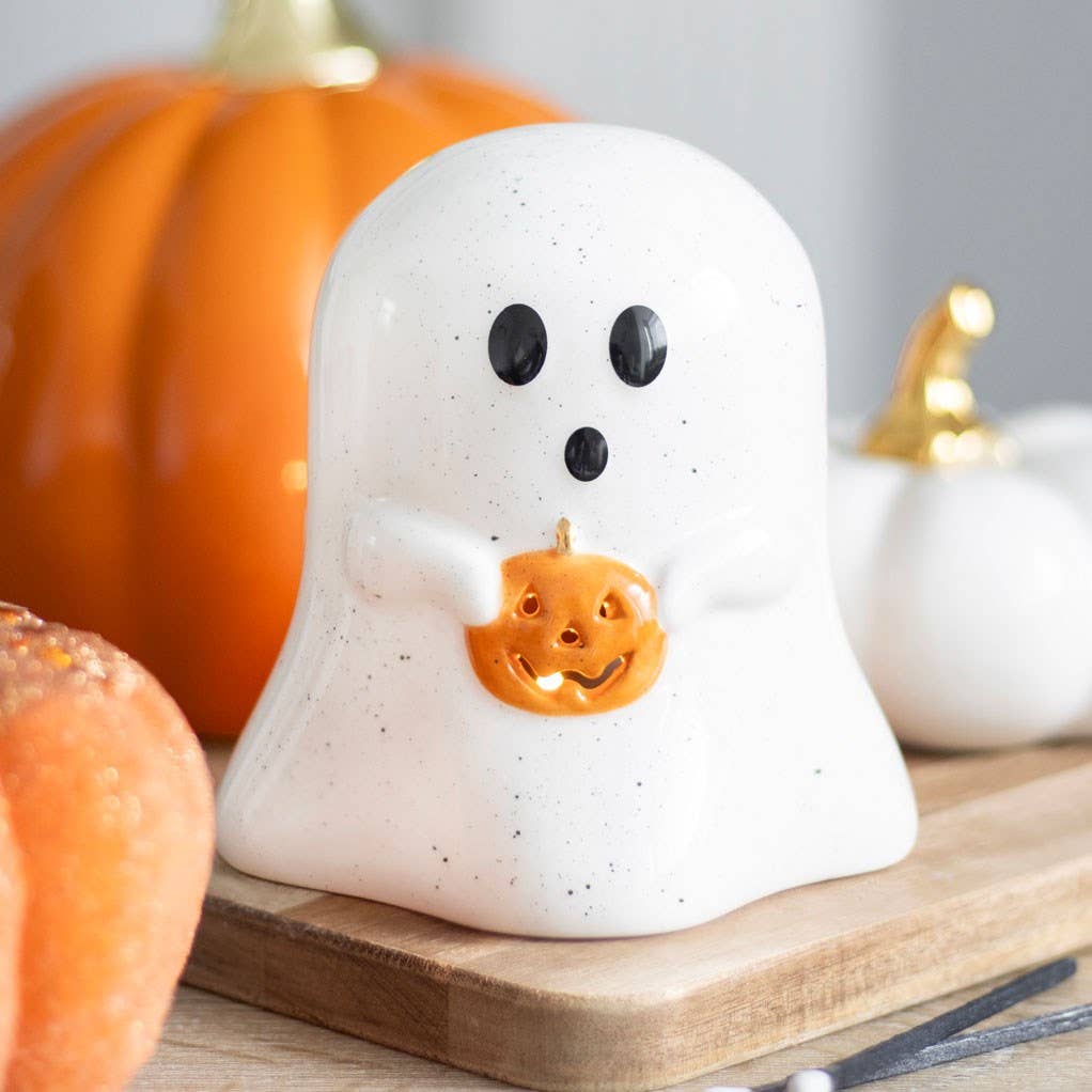 Spökformad värmeljushållare med pumpa – Halloween