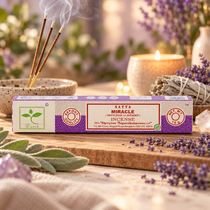 Satya Earth Miracle Incense – White Sage &amp; Lavender, 15 g