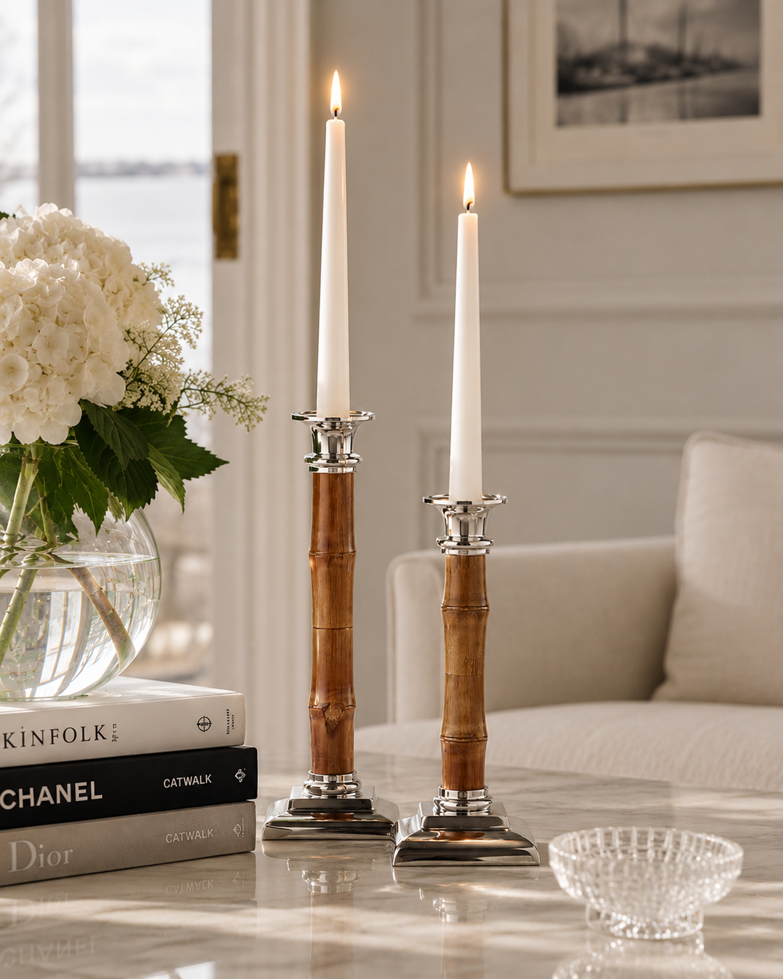Holm Ljusstake i Bambu &amp; Silver – 24 cm
