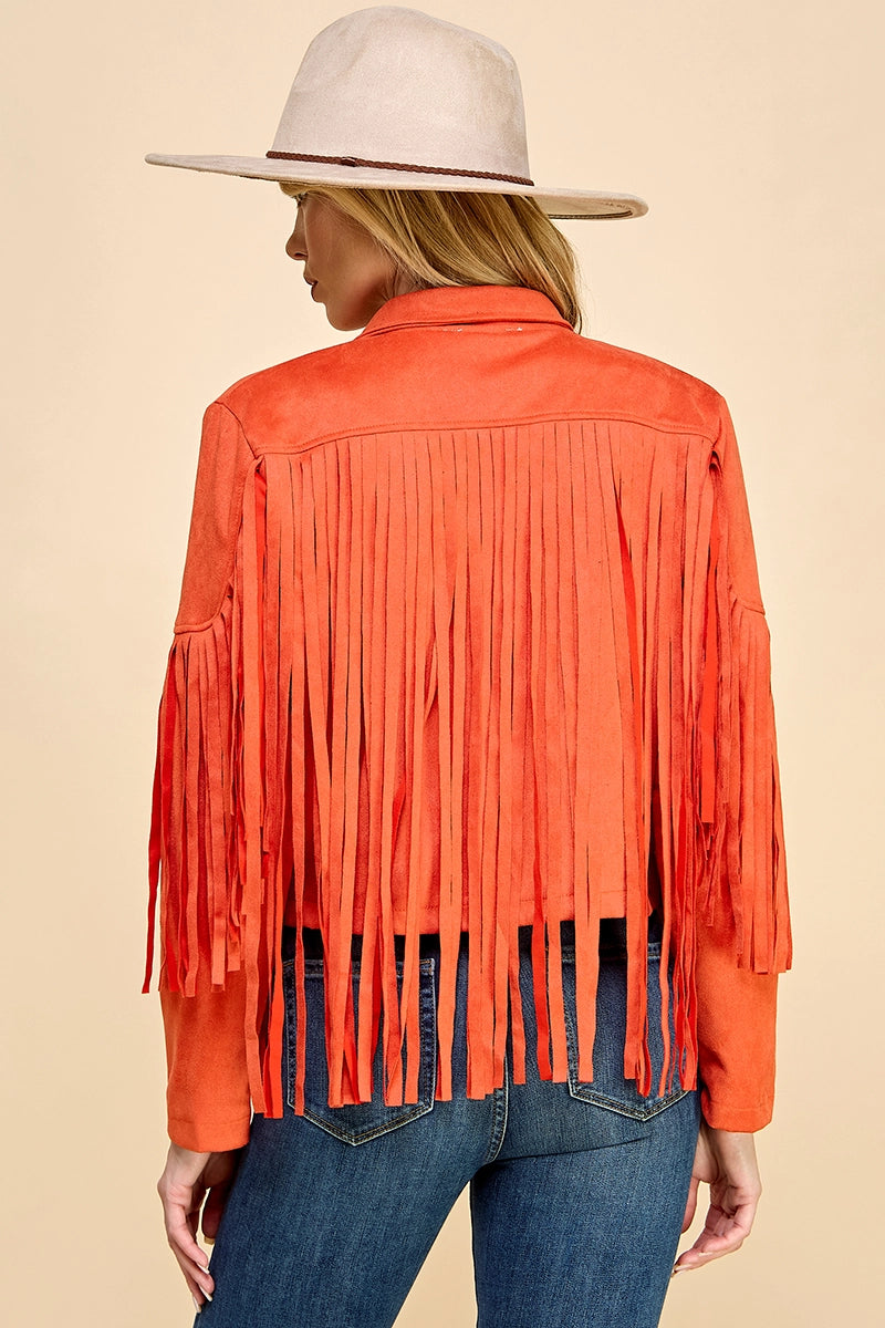 Faux Suede Fringe Jacket, Aiblee