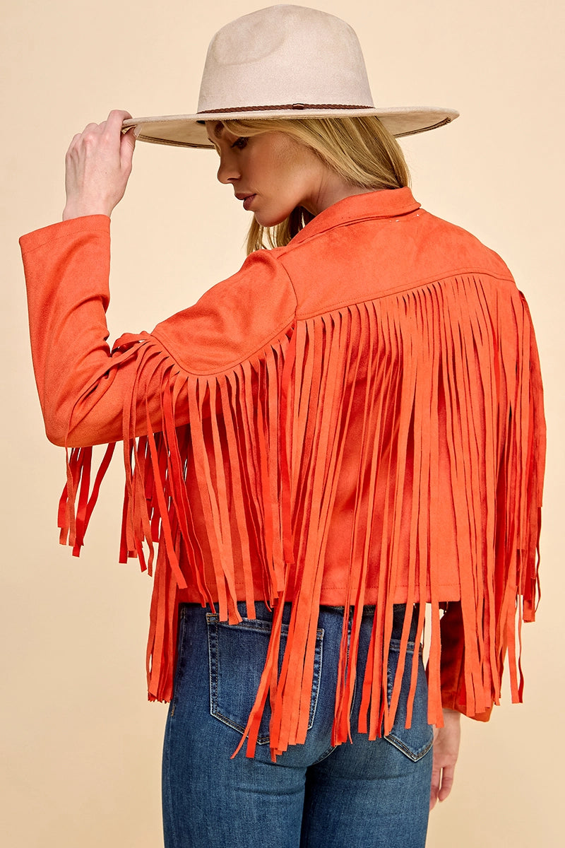 Faux Suede Fringe Jacket, Aiblee