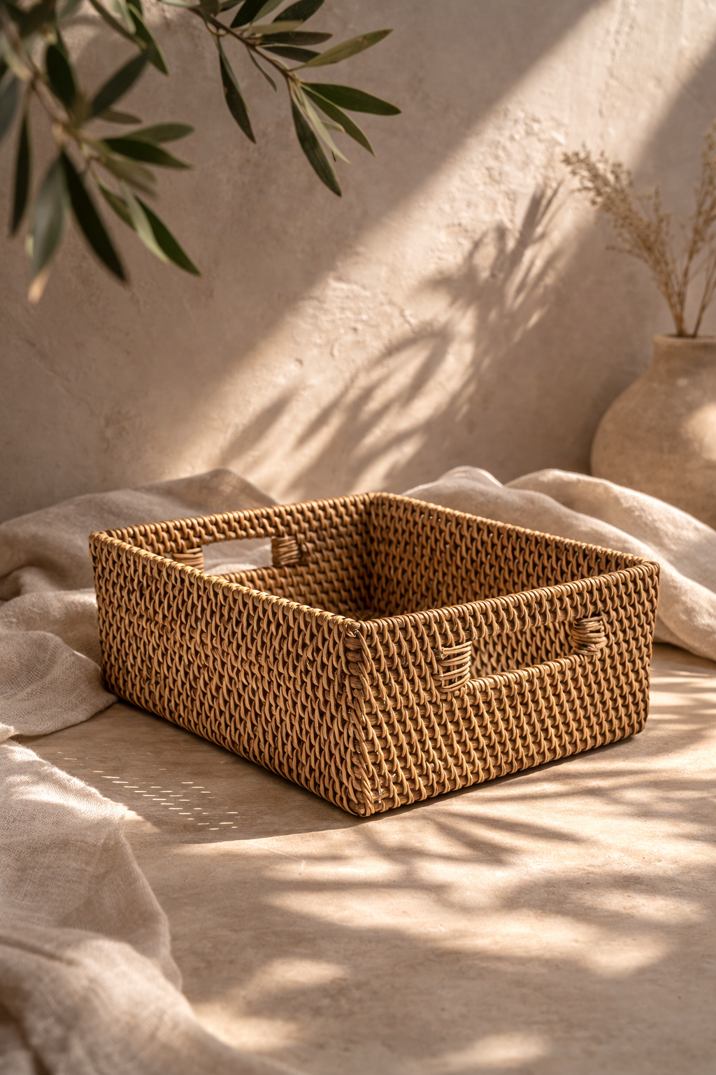 Panier de rangement rectangulaire en rotin – Marron naturel