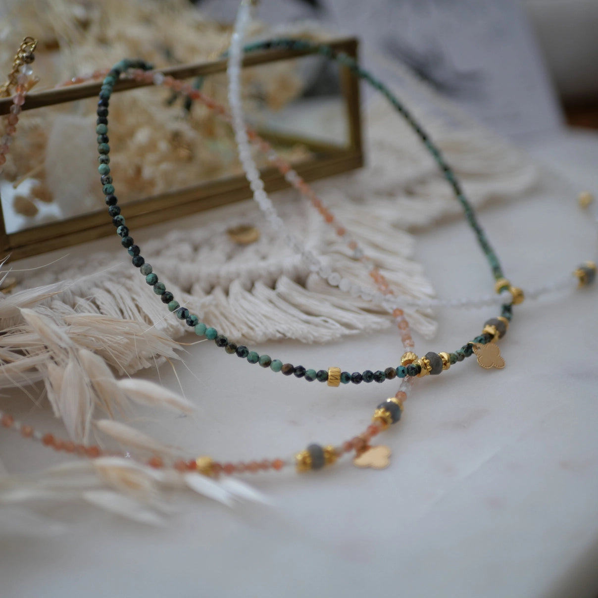 Necklace with Labradorite, Gold Plated Charms and optional Stones 