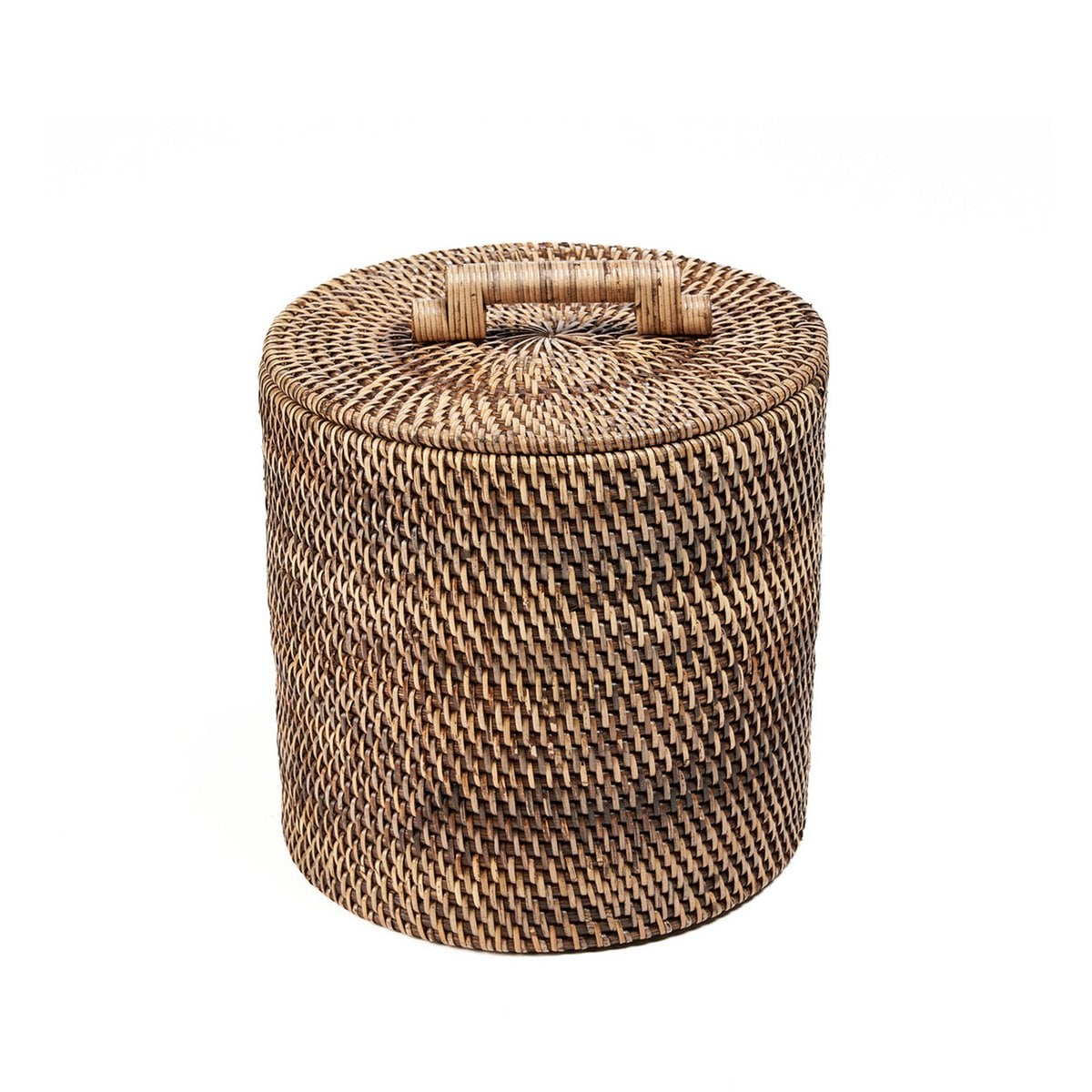 Panier de rangement en rotin avec couvercle – Marron naturel