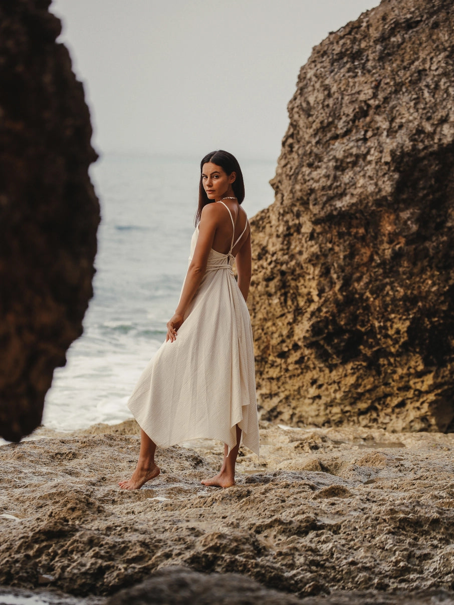 Sage Maxi Dress w. Gold Stripes, The Handloom Los Angeles