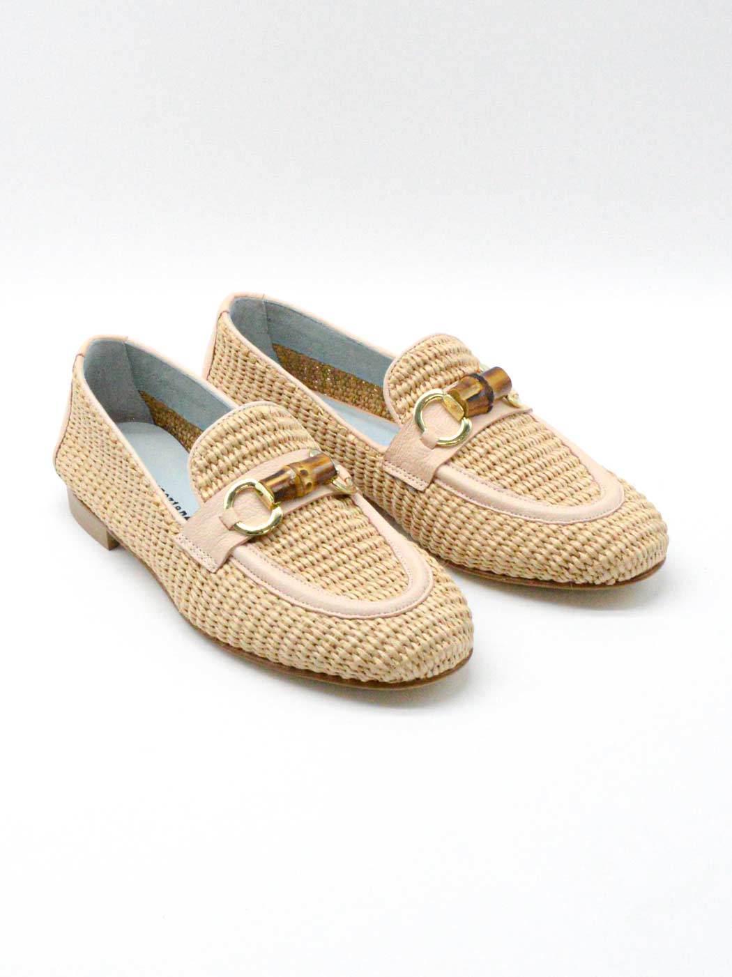 Loafers in Raffia with buckle in Bamboo and Gold, Poesie Veneziane