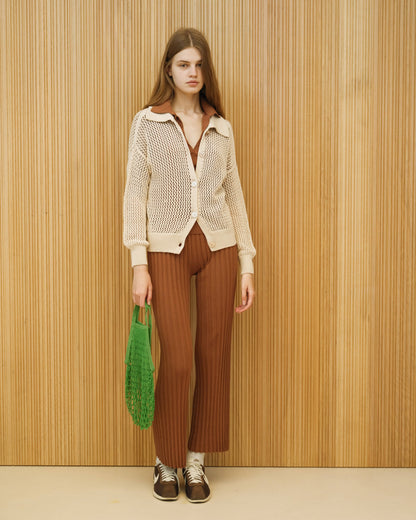 Plisserade stickade byxor i kammad bomull | Lèmme