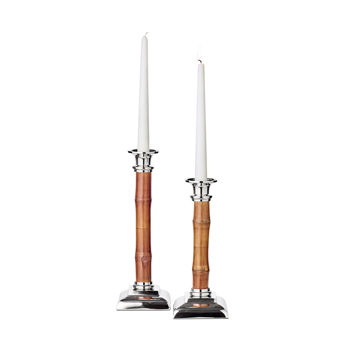 Holm Hoher Kerzenständer aus Bambus &amp; Silber – 30 cm