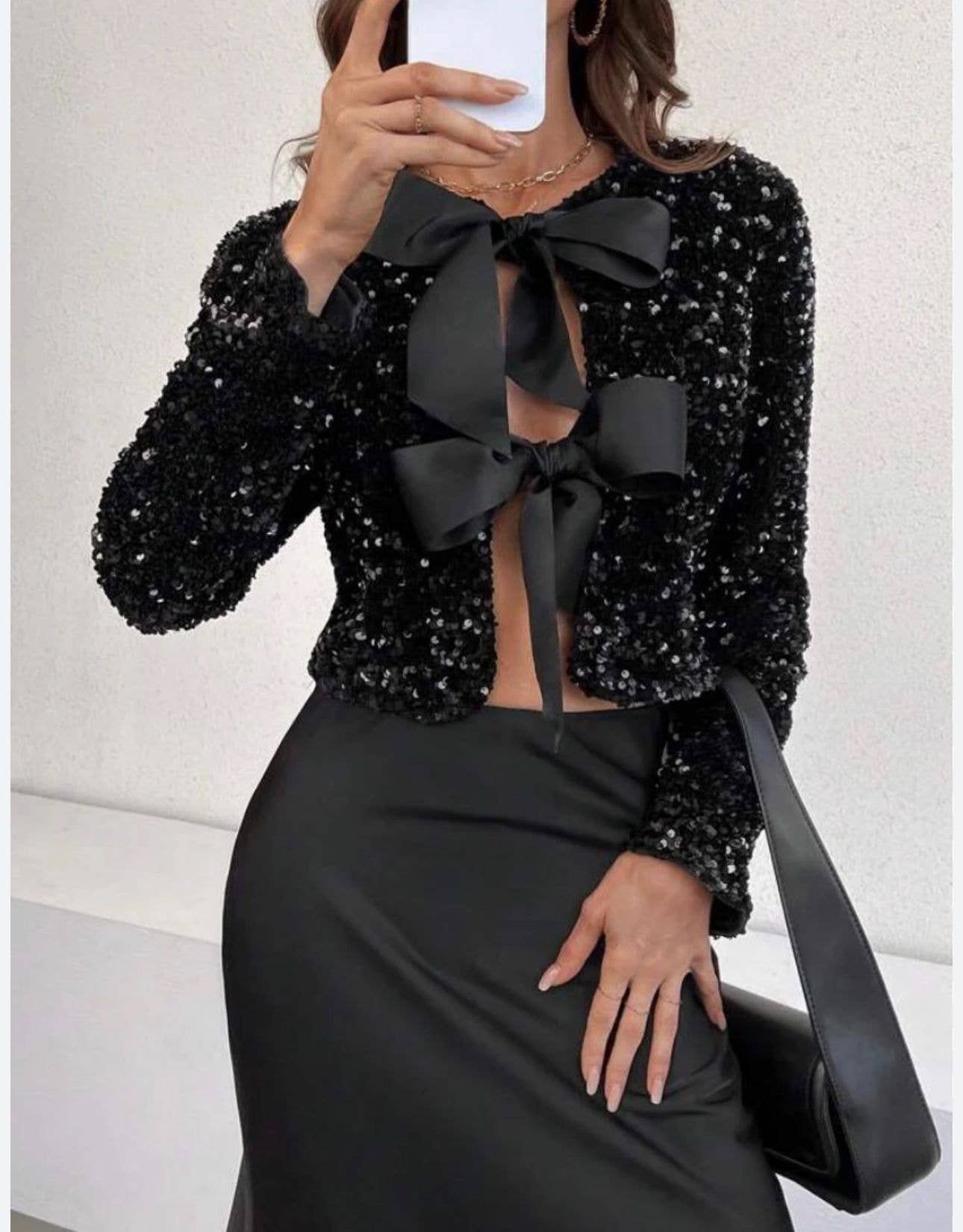 Cardigan à sequins en velours avec liens à nouer -