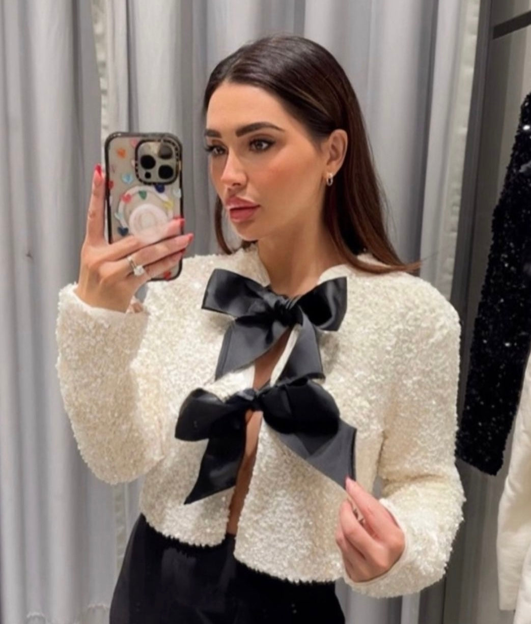 Sequin cardigan with bows