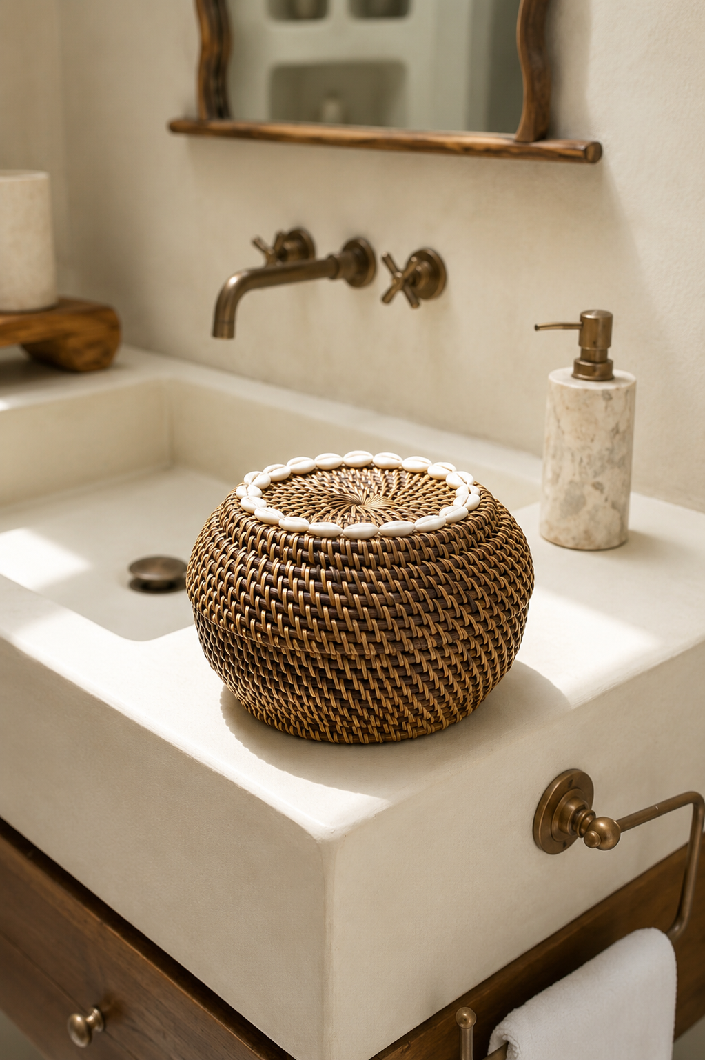 Panier en rotin avec couvercle et coquillages | Peek-a-Boo Small