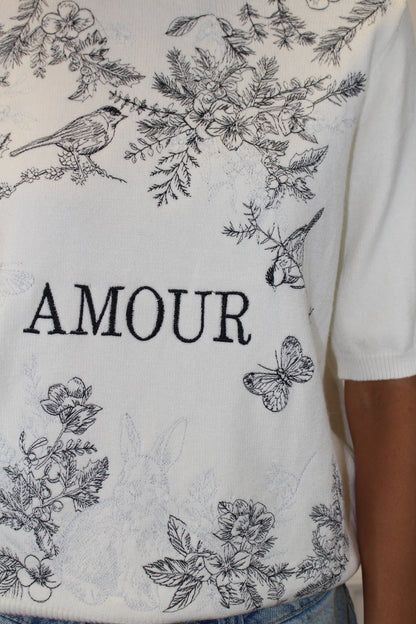Amour – Stickad tröja i Kashmirmix med broderade detaljer