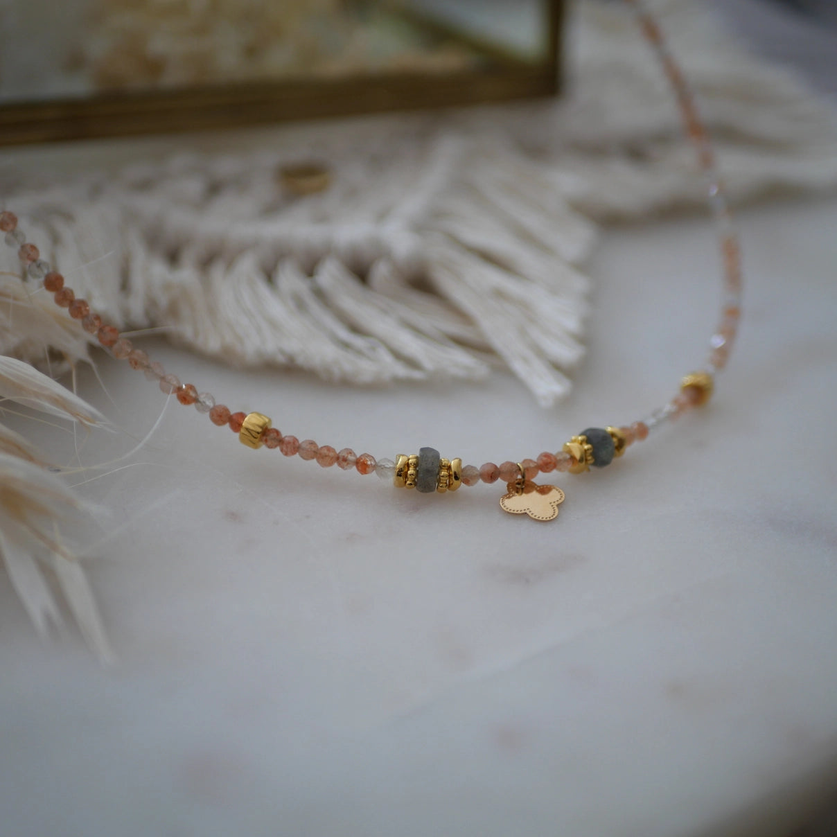 Necklace with Labradorite, Gold Plated Charms and optional Stones 