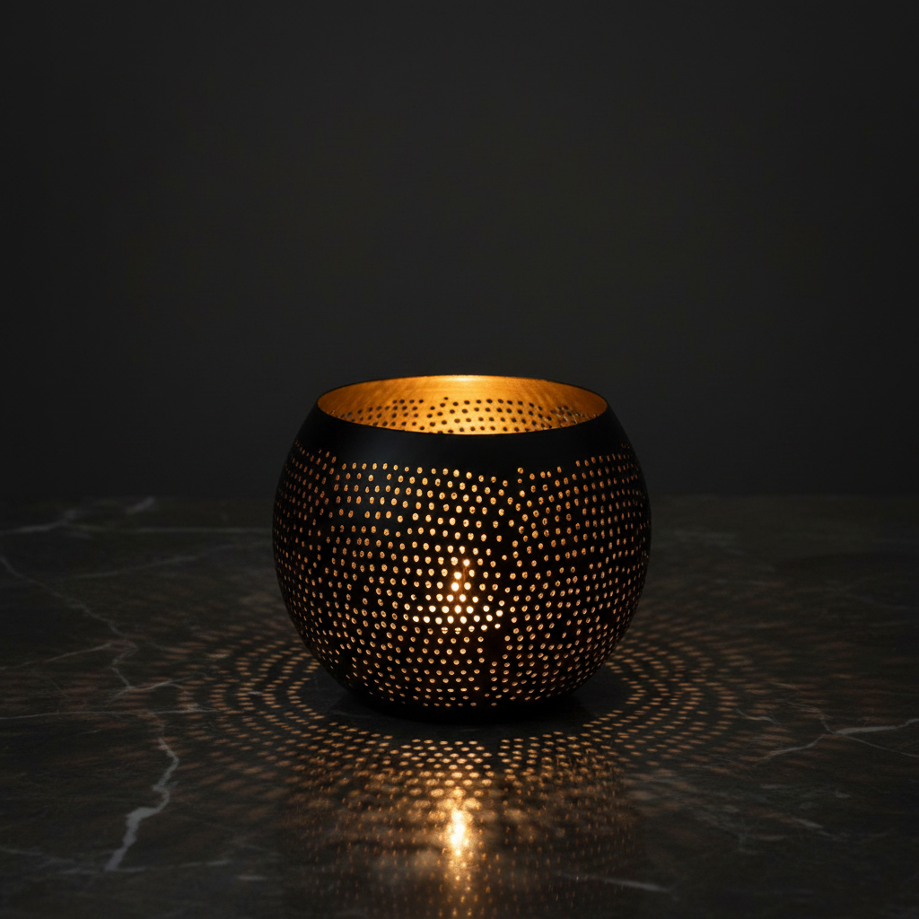 The Pierced Ball Black Gold – Ljuslykta i mässing | Bazar Bizar