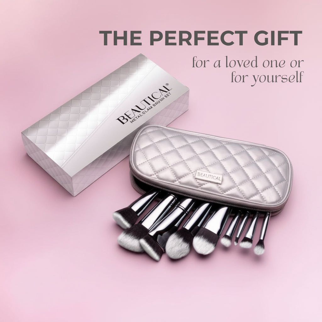 BEAUTICAL | Metal Glam Brush Set – 9 veganska sminkborstar