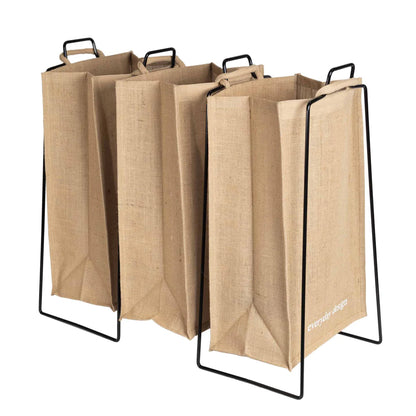 TURKU XL återvinningsset – sorteringsställ med 3 jutepåsar