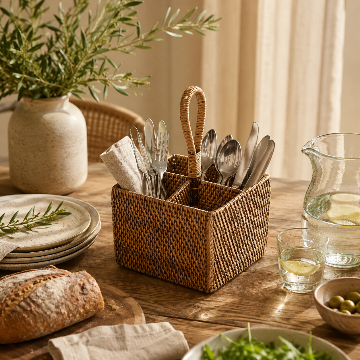 Le Range-couverts en rotin N°4 - Marron naturel