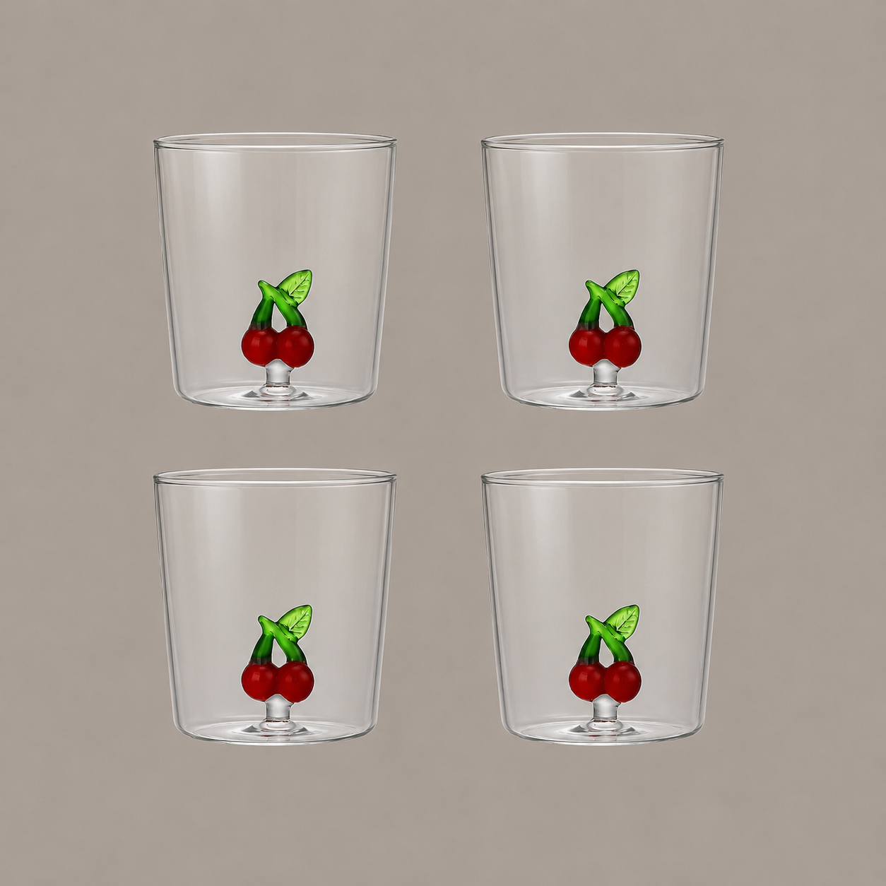 Verres à eau cerise – Lot de 4 verres cerise soufflés à la main 300 ml