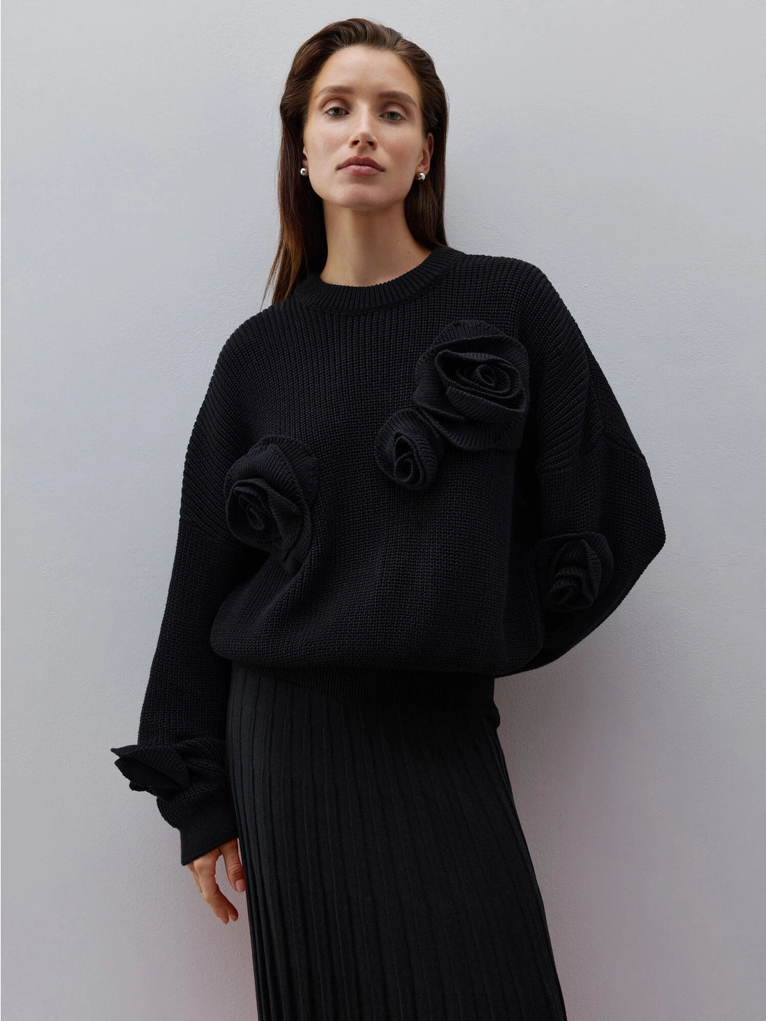 Übergroßer, verzierter Pullover Rose