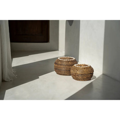 Rattan-Aufbewahrungskorb mit Deckel &amp; Muscheln | Peek-a-Boo Small