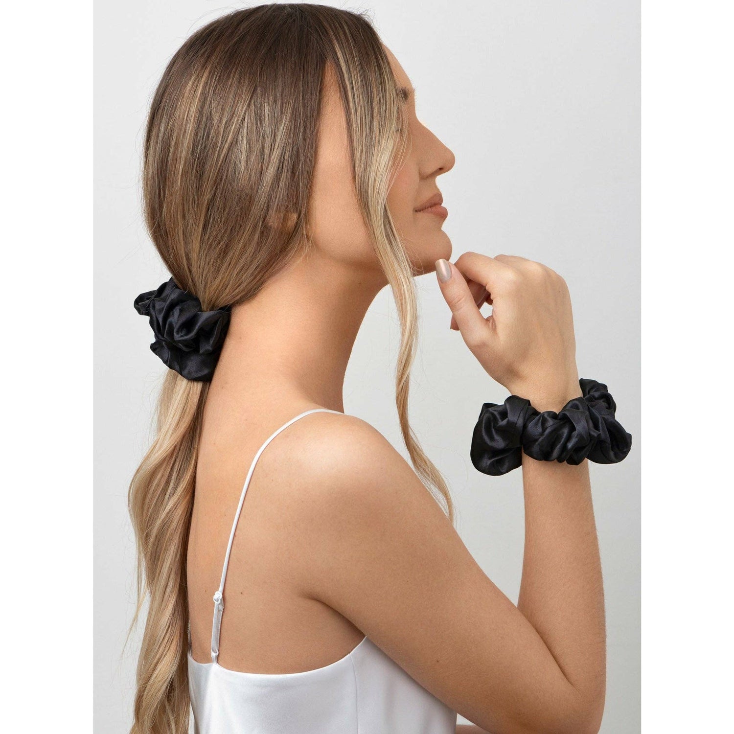 Black Pure Silk Scrunchie