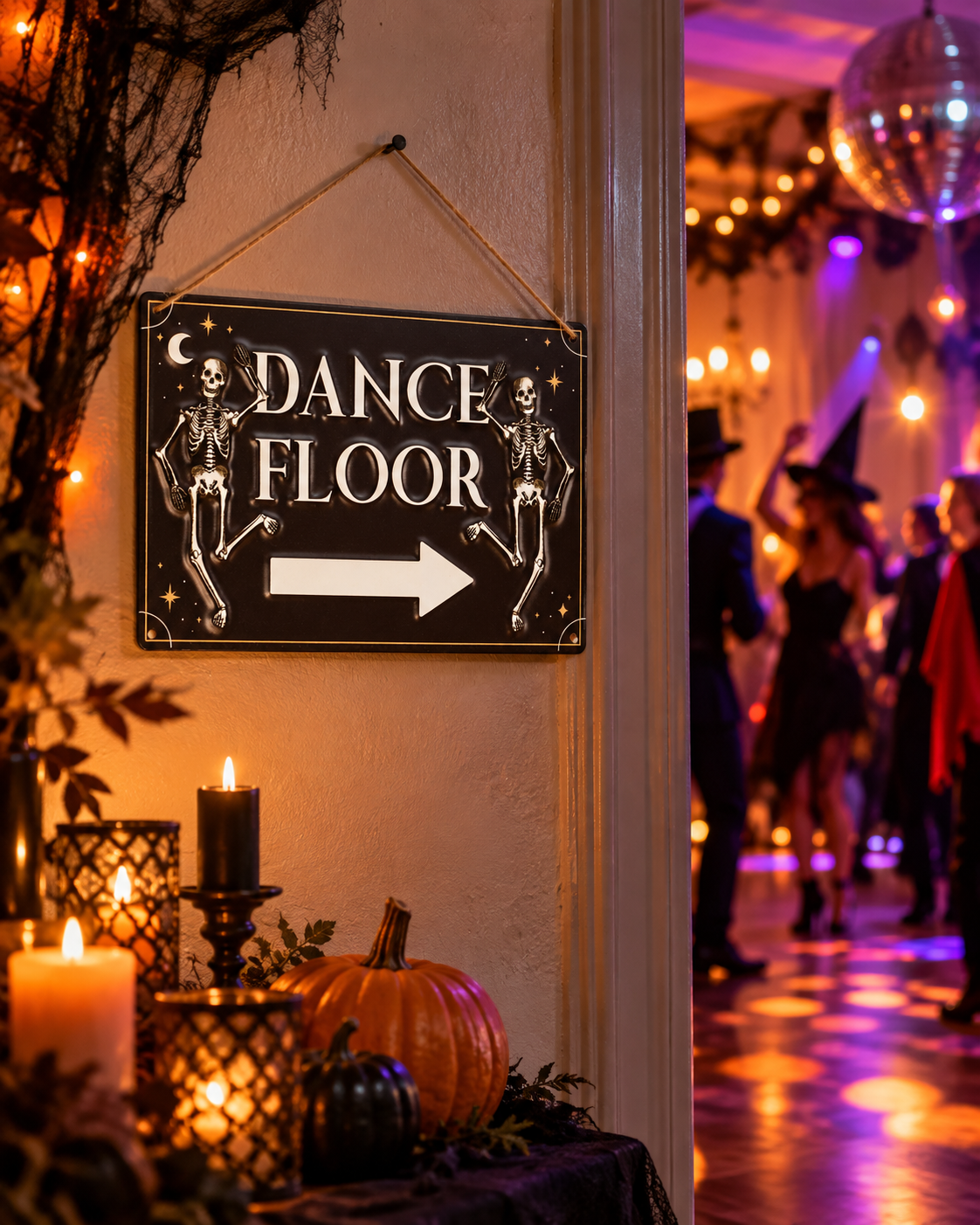 Dance Floor – Hängande metallskylt med skelett